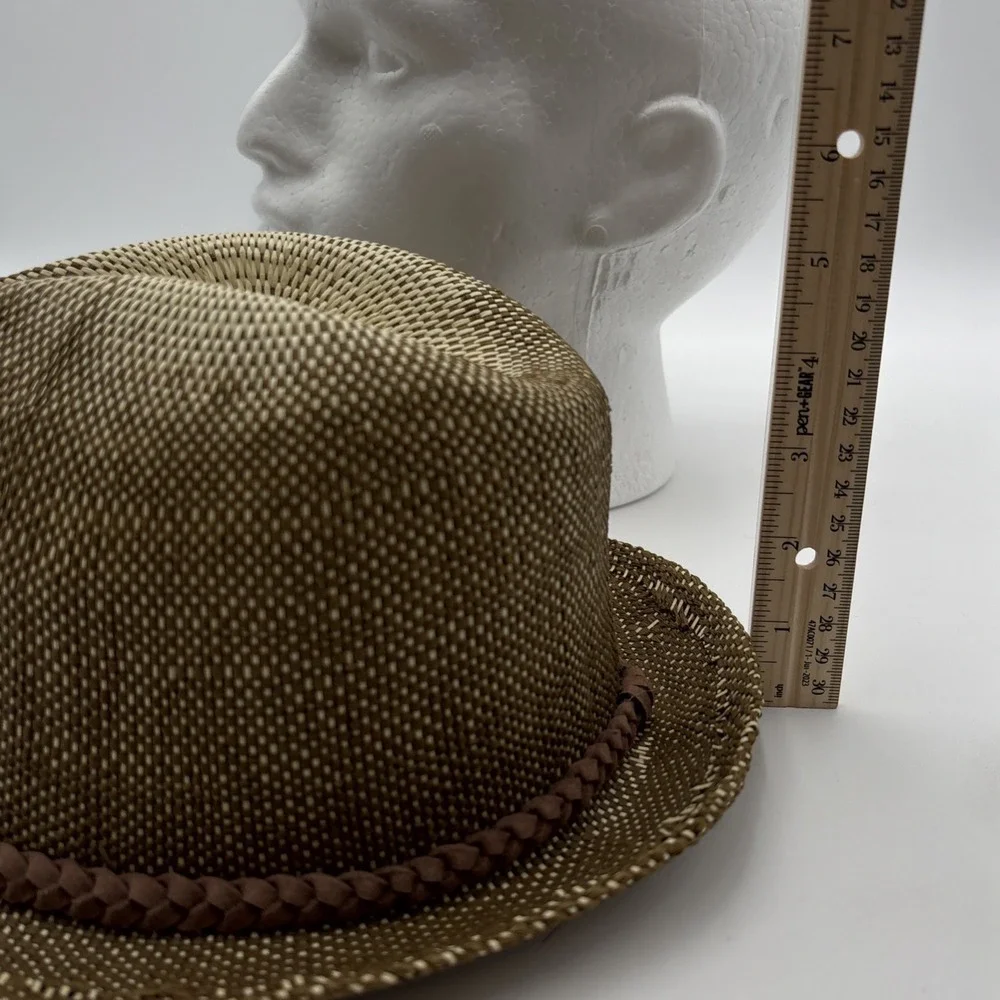 True Religion Jeans Paper Straw Fedora Hat Small/Medium Distressed‎ Leather NWT
